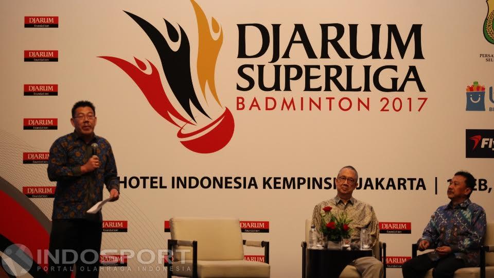 Suasana konferensi pers drawing Djarum Superliga Badminton 2017.
